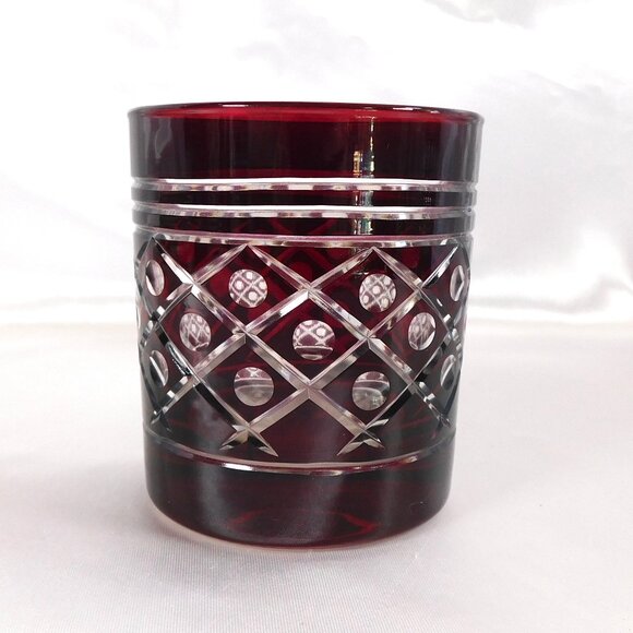 Red Cut to Clear Bar Drinking Glass # 25039 - Picture 1 of 2